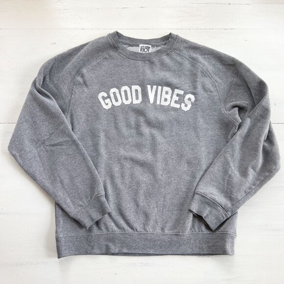 Sub_Urban Riot Good Vibes Graphic Crew Sweatshirt in Heather Grey XS - Picture 4 of 11